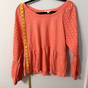 Time and Tru Women's Orange Eyelet Sleeve Blouse